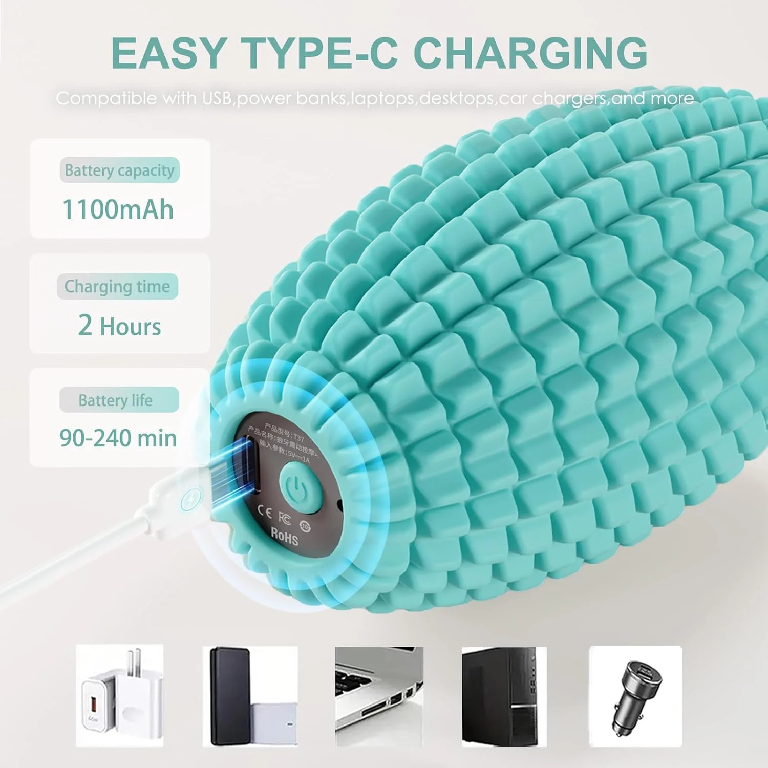 Silicone Vibrating Massage Ball with Rolling Head, 3-Speed Myofascial Massage Ro