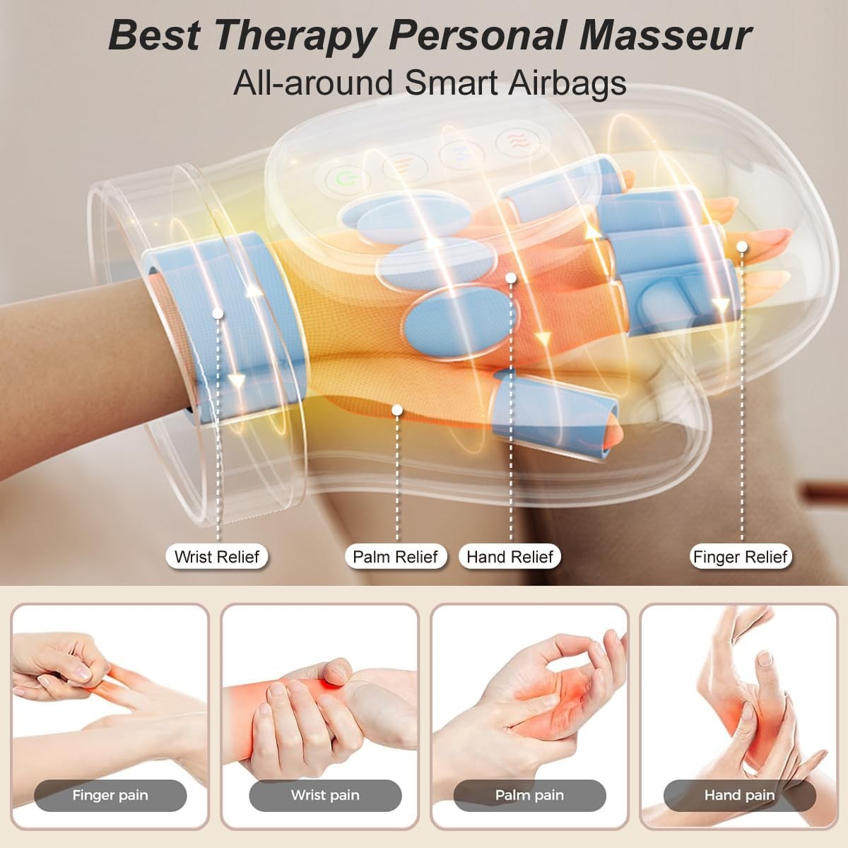 Electric Hand Massager with Heat & Compression for Wrist and Finger Relaxation
