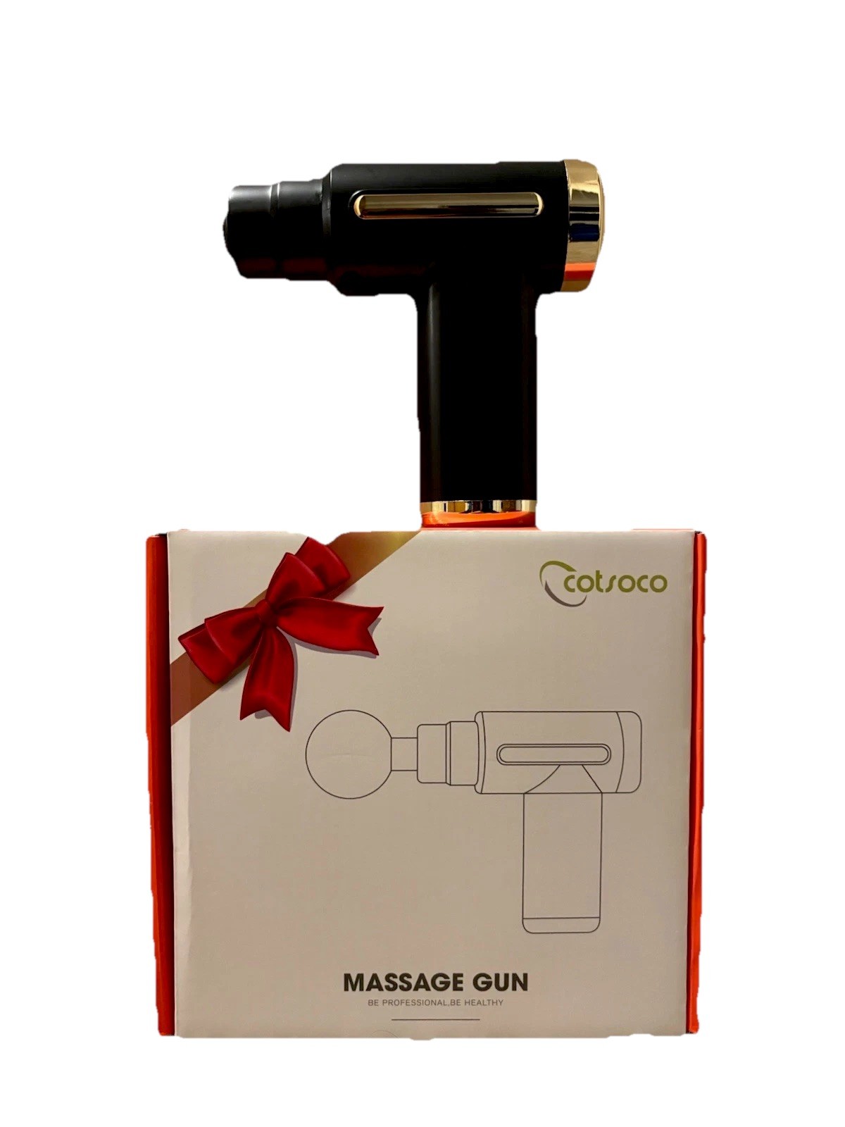 Cotsoco Handheld Cordless Percussion Massage Gun 4 Heads Black & Gold