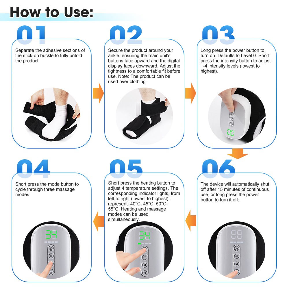 2/1Pc Air Compression Foot Ankle Massager for Pain Relief 4 Heating 3 Vibration