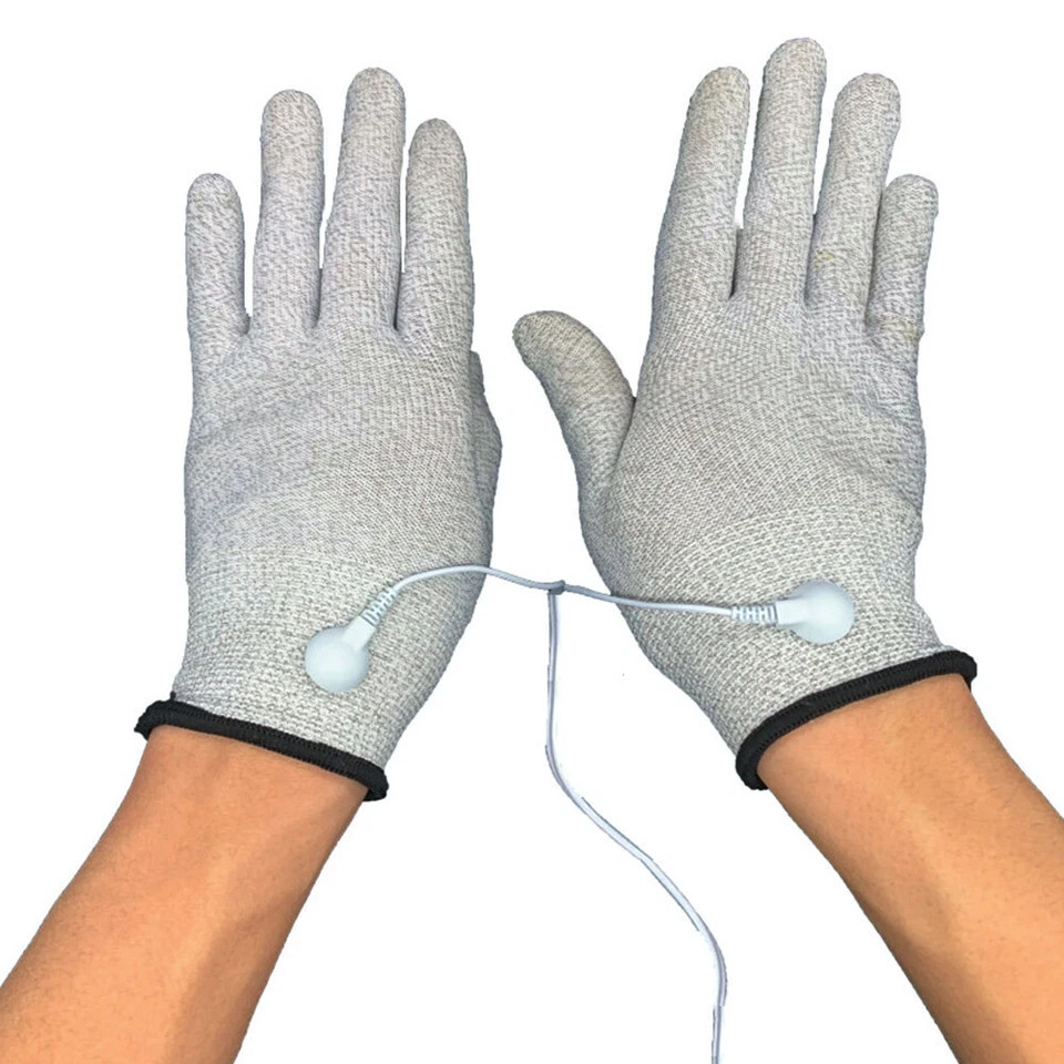 Silver Electric Pulse Physical Therapy Massage Gloves For Women &Men USA Stock