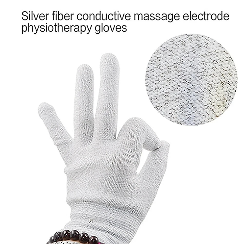 Silver Electric Pulse Physical Therapy Massage Gloves For Women &Men USA Stock