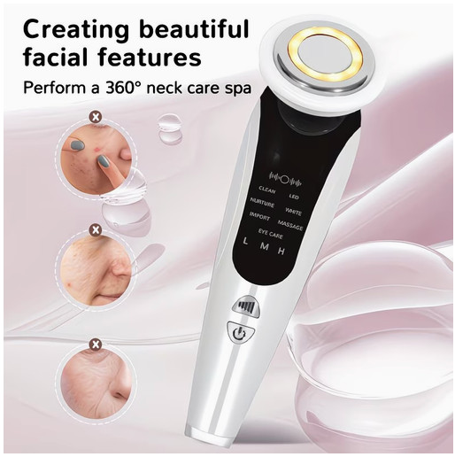 4-in-1 Facial & Neck Massager LED Light Vibration USB Tightening Pore Cleanser