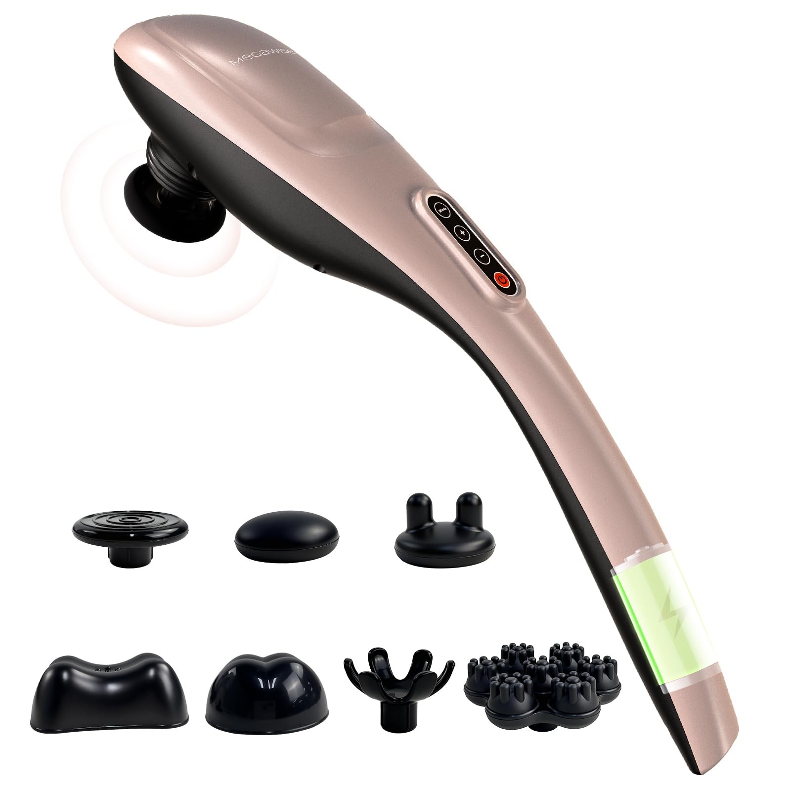 MEGAWISE Cordless Handheld Back Massager w/Rechargeable 3200mAh Battery, 5 Sp…