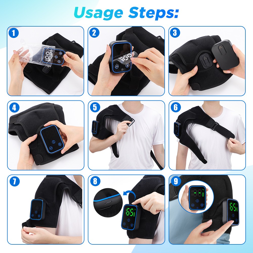 Electric Heated Vibration Shoulder Massager Brace Heat Therapy Joint Pain Relief