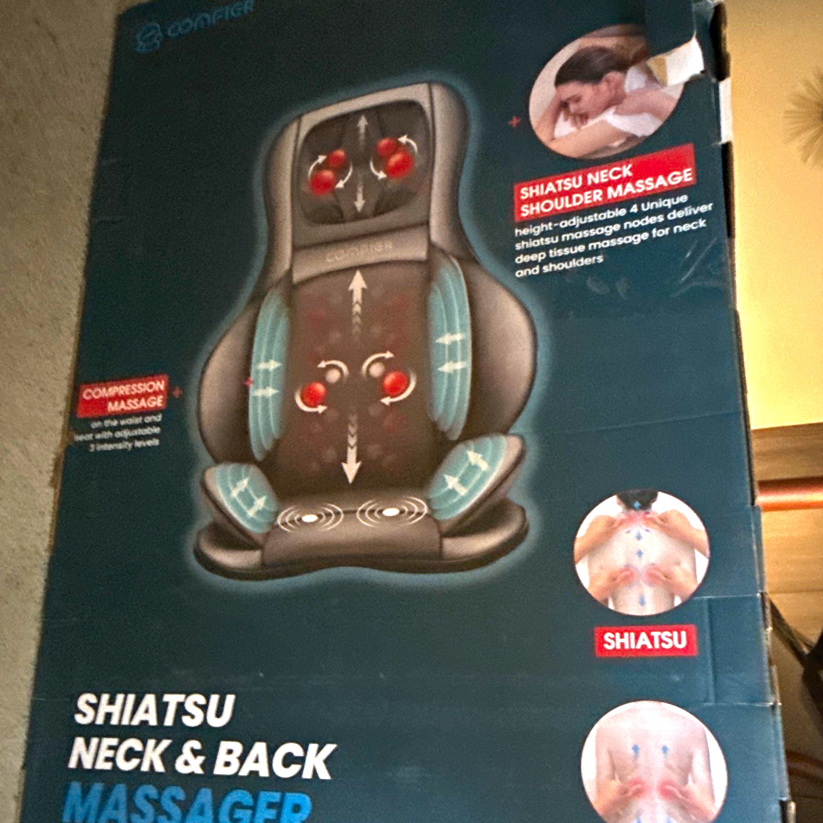 Comfier Shiatsu Neck & Back Massage Cushion w/ Heat, Compression, Black 23017A