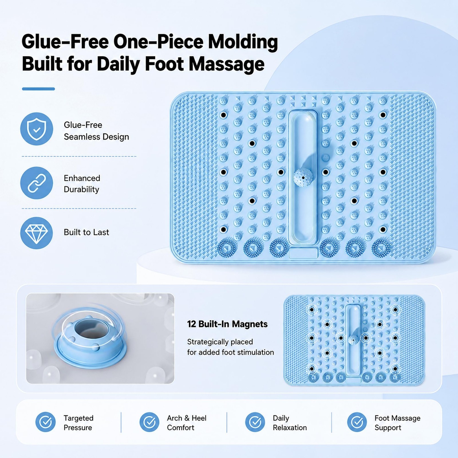 Soft TPR Foot Massage Mat with Removable Ball & 12 Magnets, Extra Large Refle…