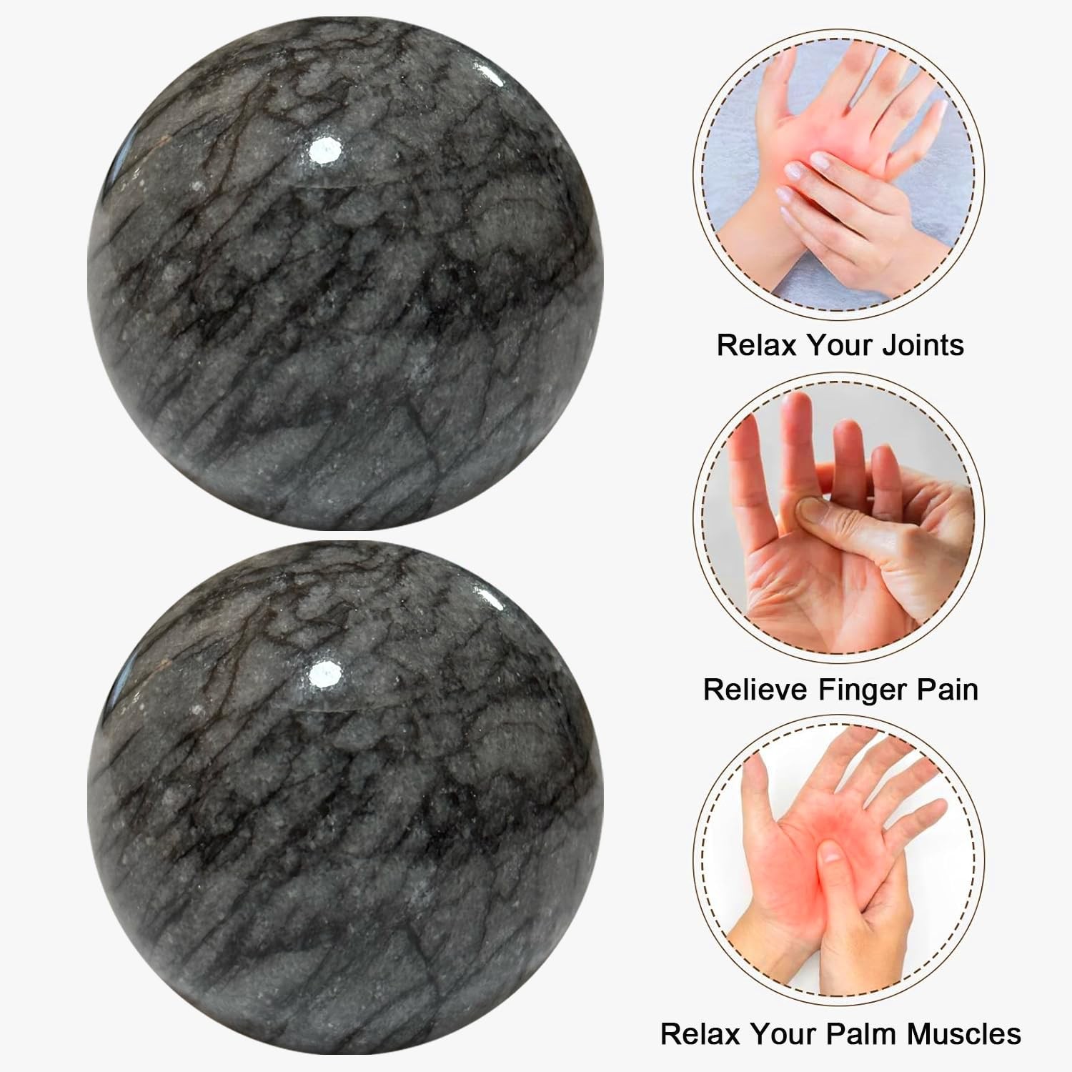 Baoding Balls Hand Therapy Balls, Dark Grey, 1.57 inch, 2 Pack