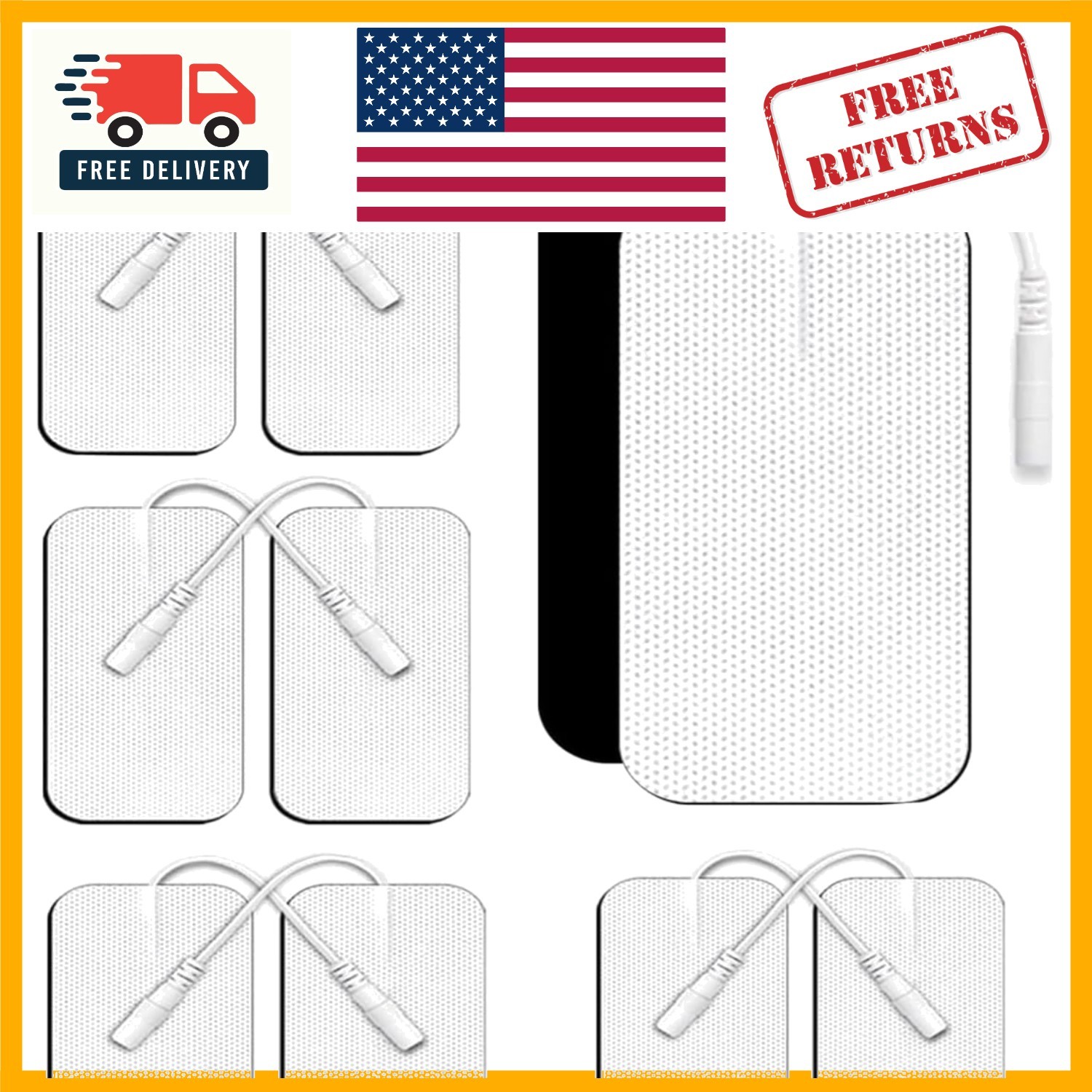 10PCS TENS Unit Electrode Pads – 2″x3.5″ Reusable, Latex-Free for Pain Relief