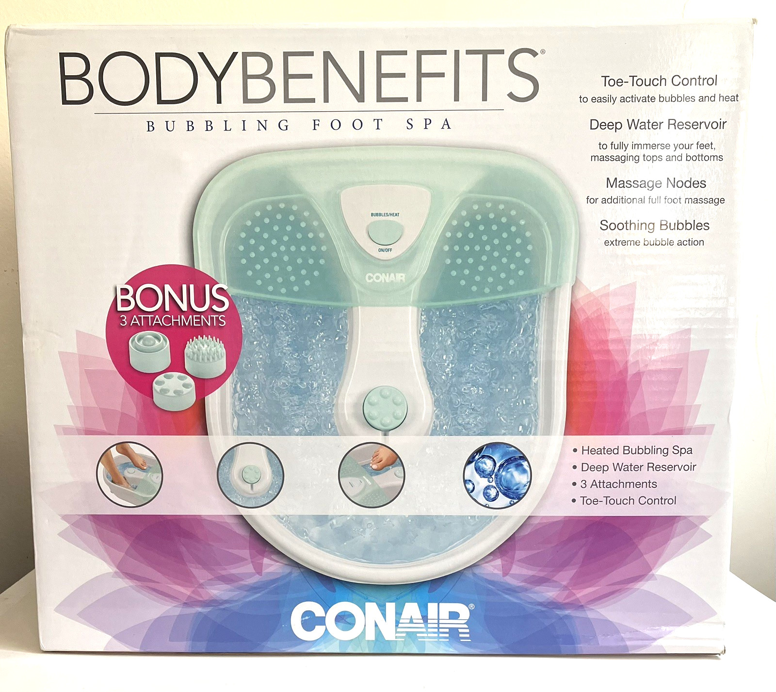 Conair Body Benefits Heated Massaging Foot Spa | 3 Bonus Attachments | Deep Tub