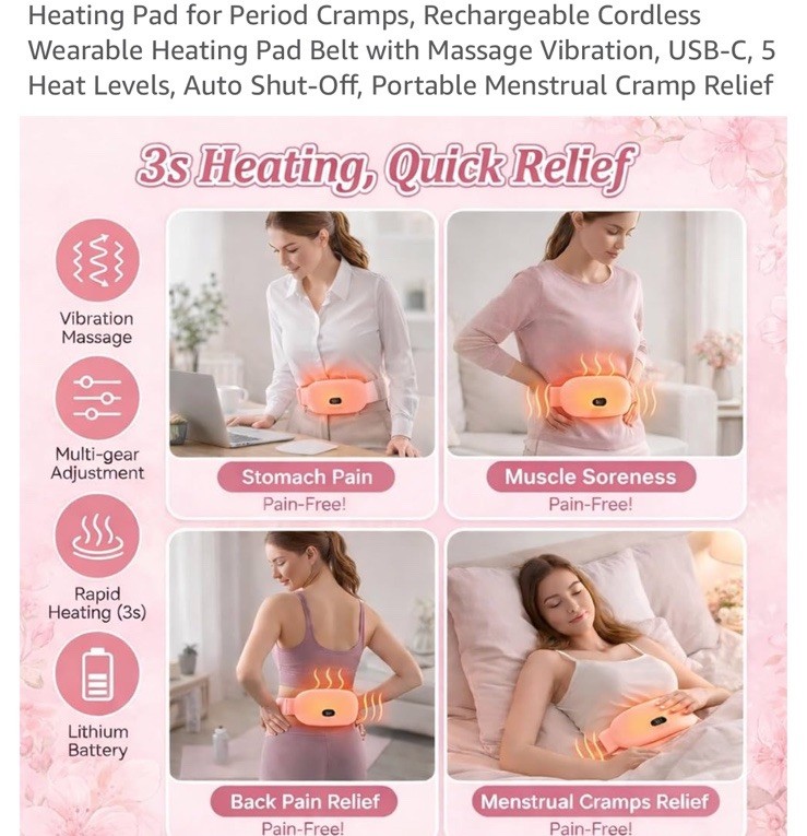 Menstrual Relief Heating & Vibration Belt Electric Massager Waist & Abdomen