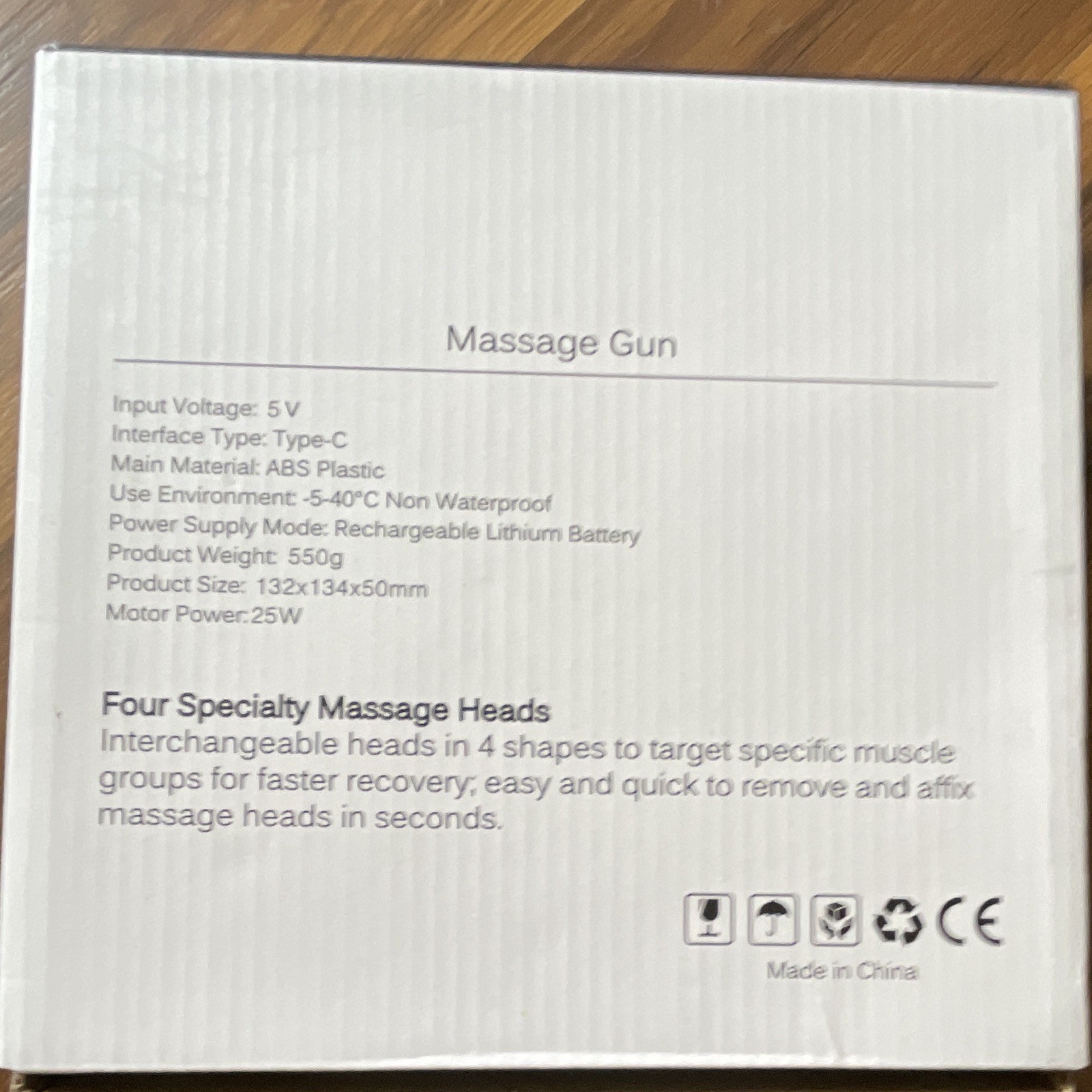 Beige Massage Gun w/ 4 Heads, USB Rechargeable, Adjustable Intensity, CE