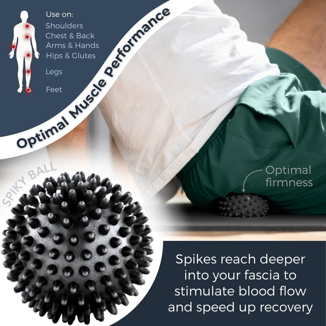Deep Tissue Massage Ball Set – Set of 4 Lacrosse, Spiky, Peanut and 5” Foam R…