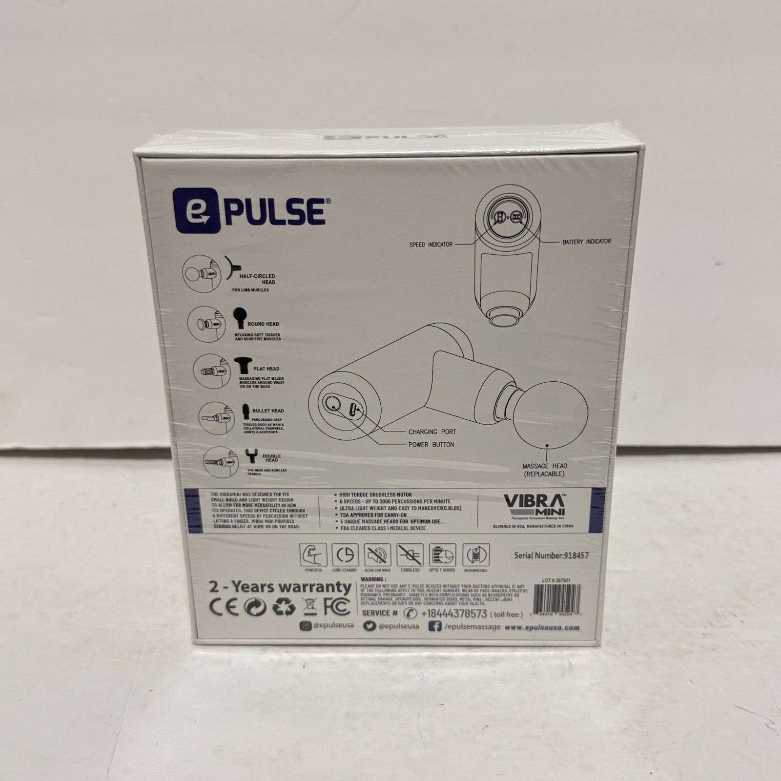BRAND NEW – ePulse Vibra Mini Therapeutic Percussion Massage Gun