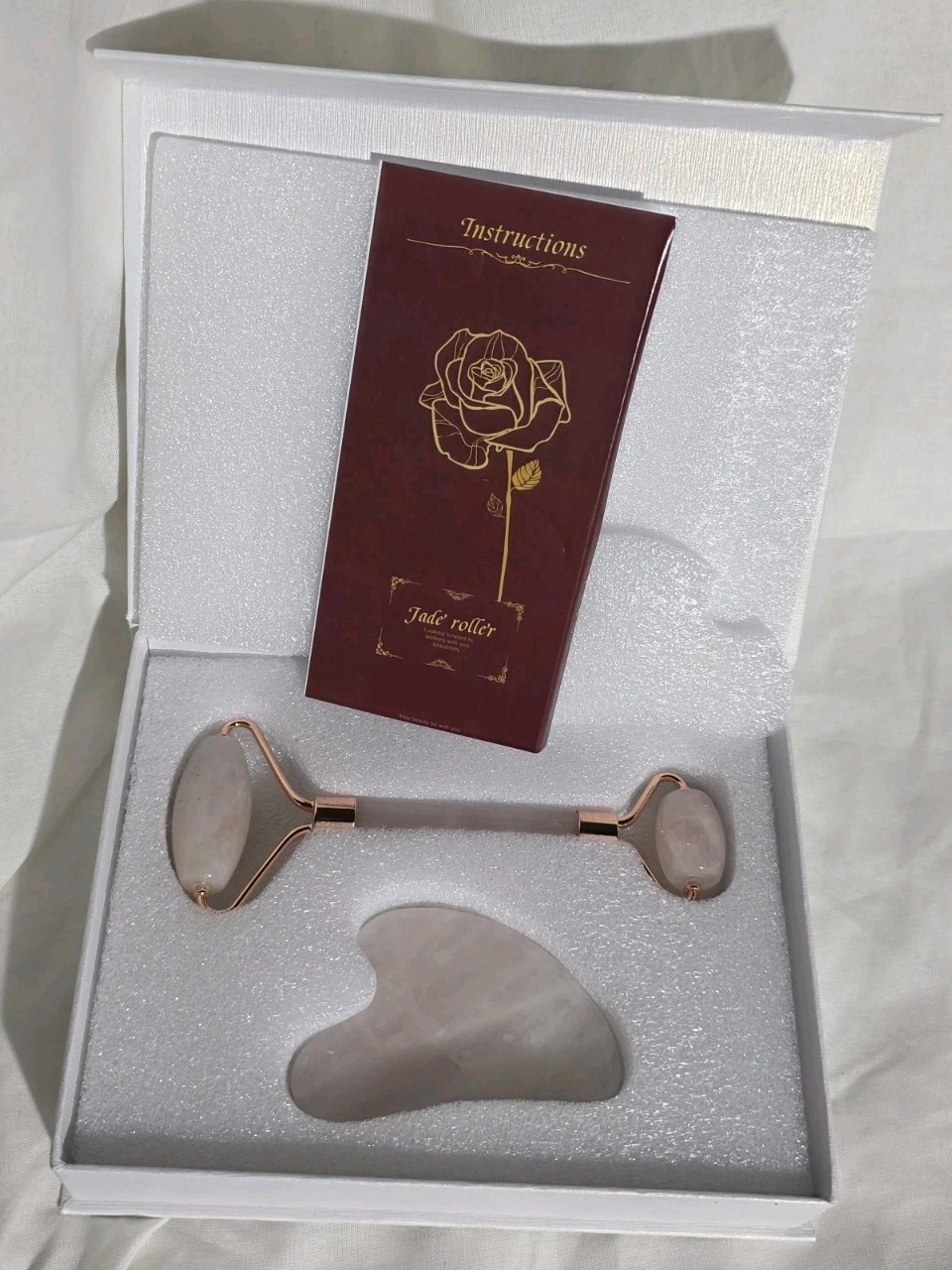 Natural Rose Quartz Jade Roller and Gua Sha Set Beauty Facial Body Massage