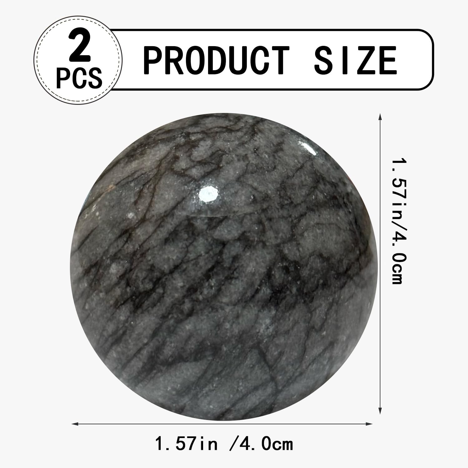 Baoding Balls Hand Therapy Balls, Dark Grey, 1.57 inch, 2 Pack