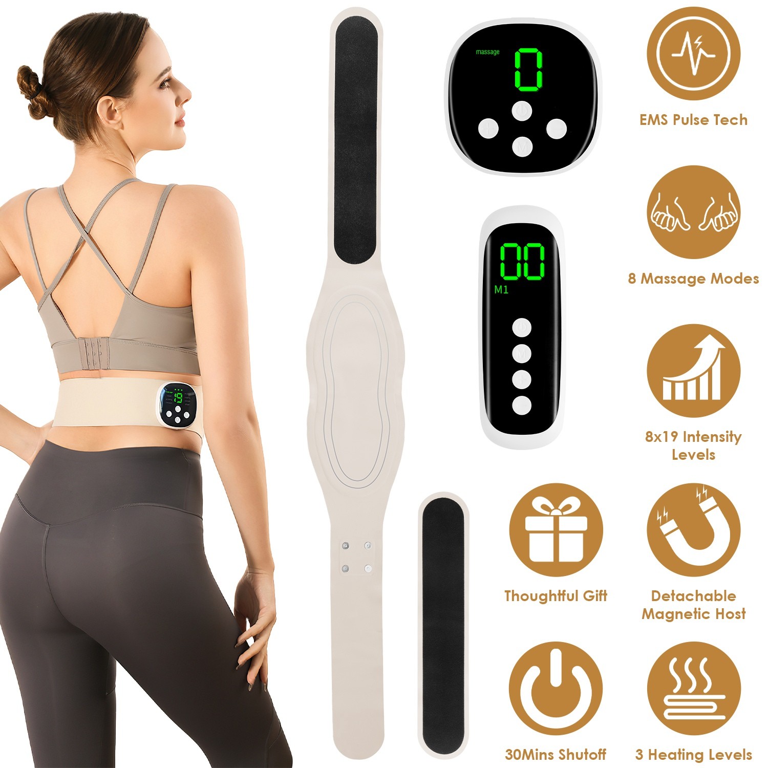 Cordless Heating Pad Lower Back Brace Massager Remote Rechargeable Heating Belt