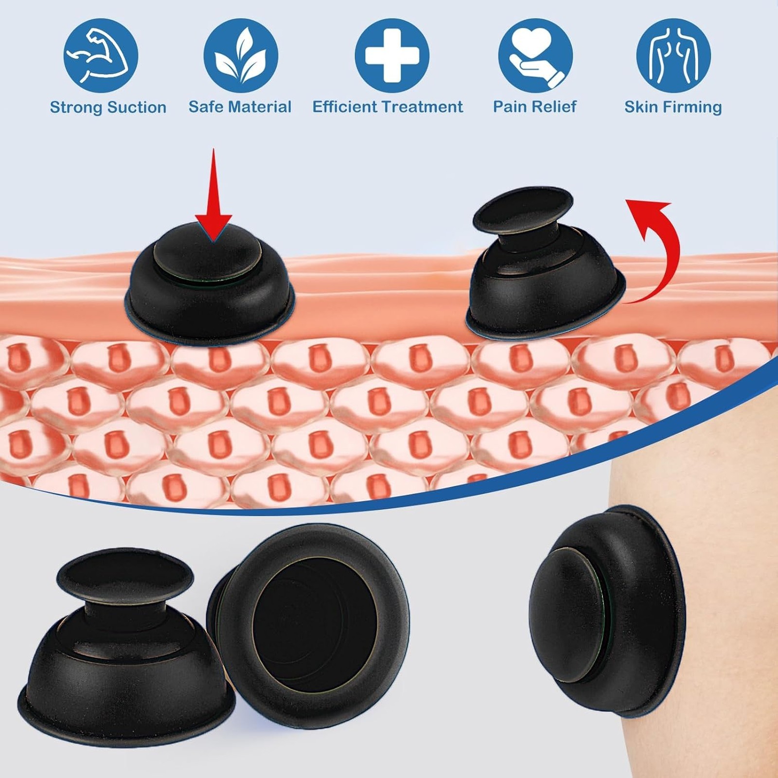 Silicone Cupping Therapy Sets 4pcs, Vacuum Cupping for Myofascial Massage Joint