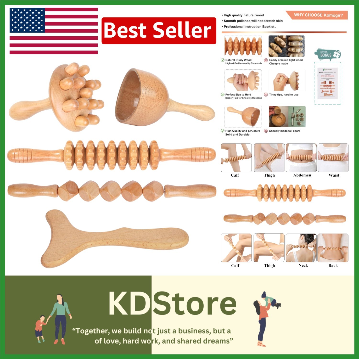 5-in-1 Wooden Therapy Massage Kit for Body Contouring & Pain Relief