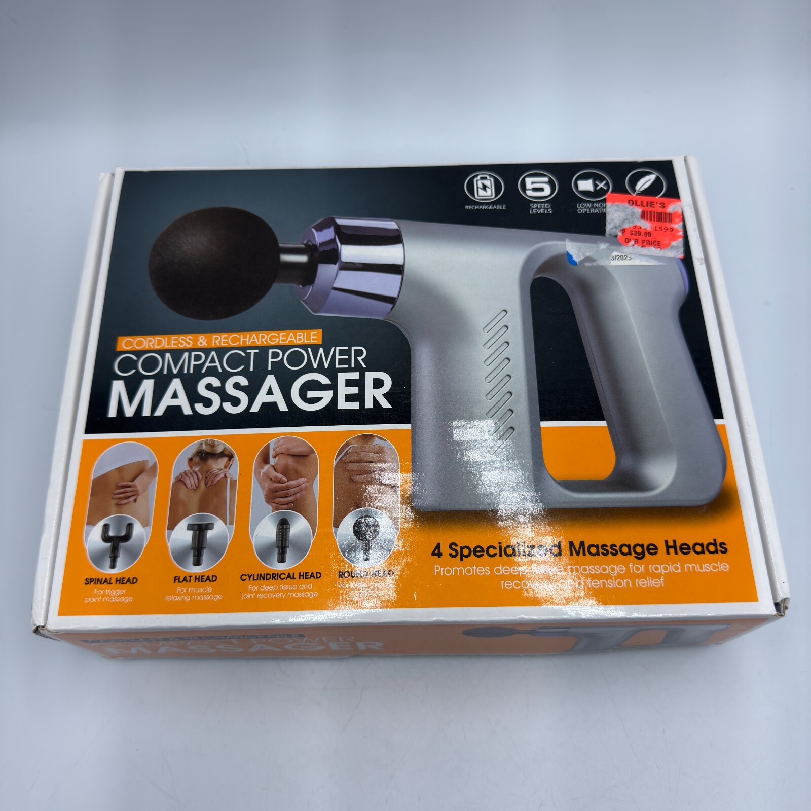 Cordless & Rechargeable Compact Power Massager w/ 4 Heads 5 Speed Type C in Box