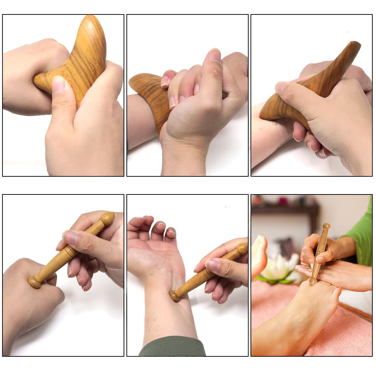 2PCS Reflexology Tools Wood Body Massager Triangle Gua Sha Board Scraping Boa…
