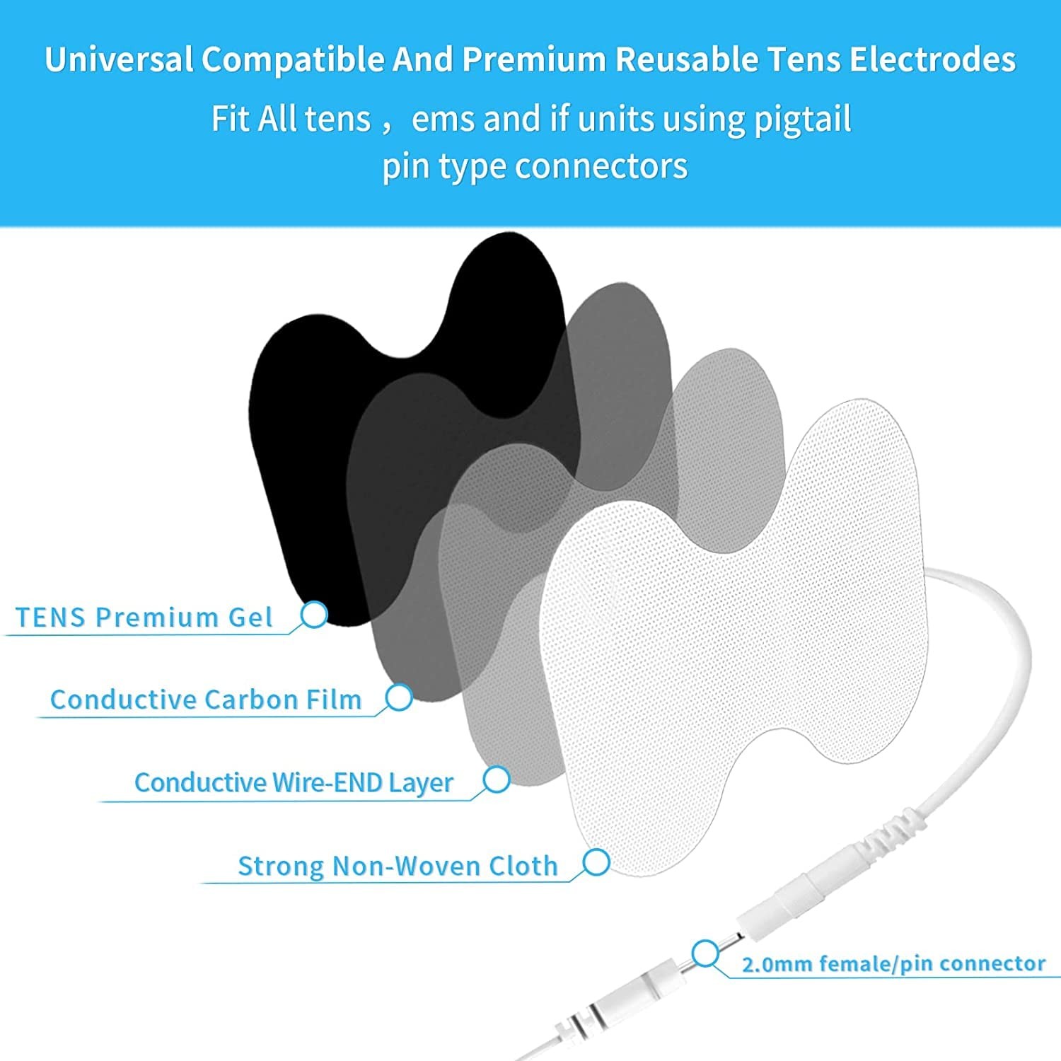 TENS Unit Replacement Pads – Pack of 10 Extra Large Butterfly Shaped Electrode