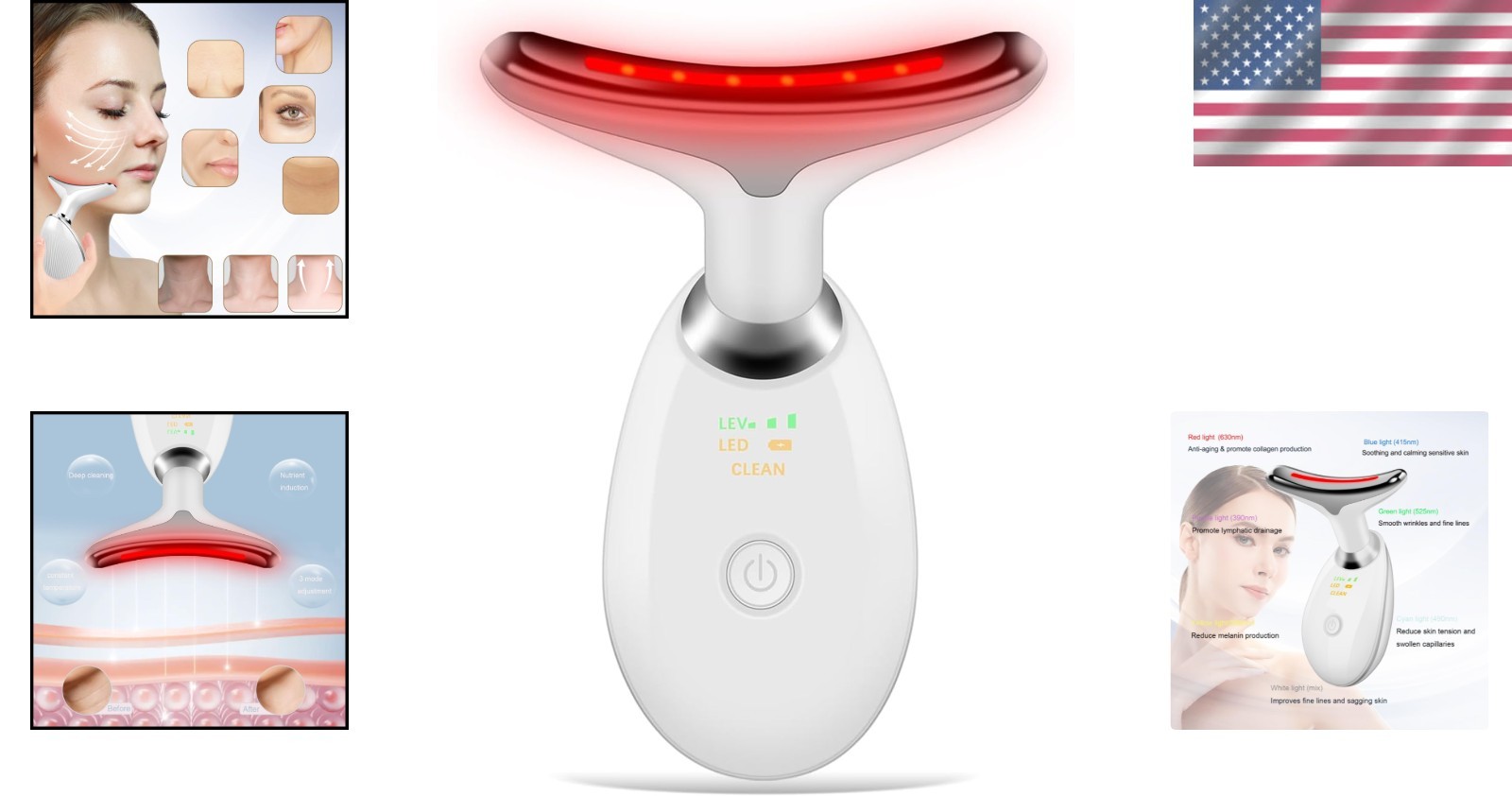Stylish Face and Neck Relaxation Device with 7 LED Color Modes for Skin Care