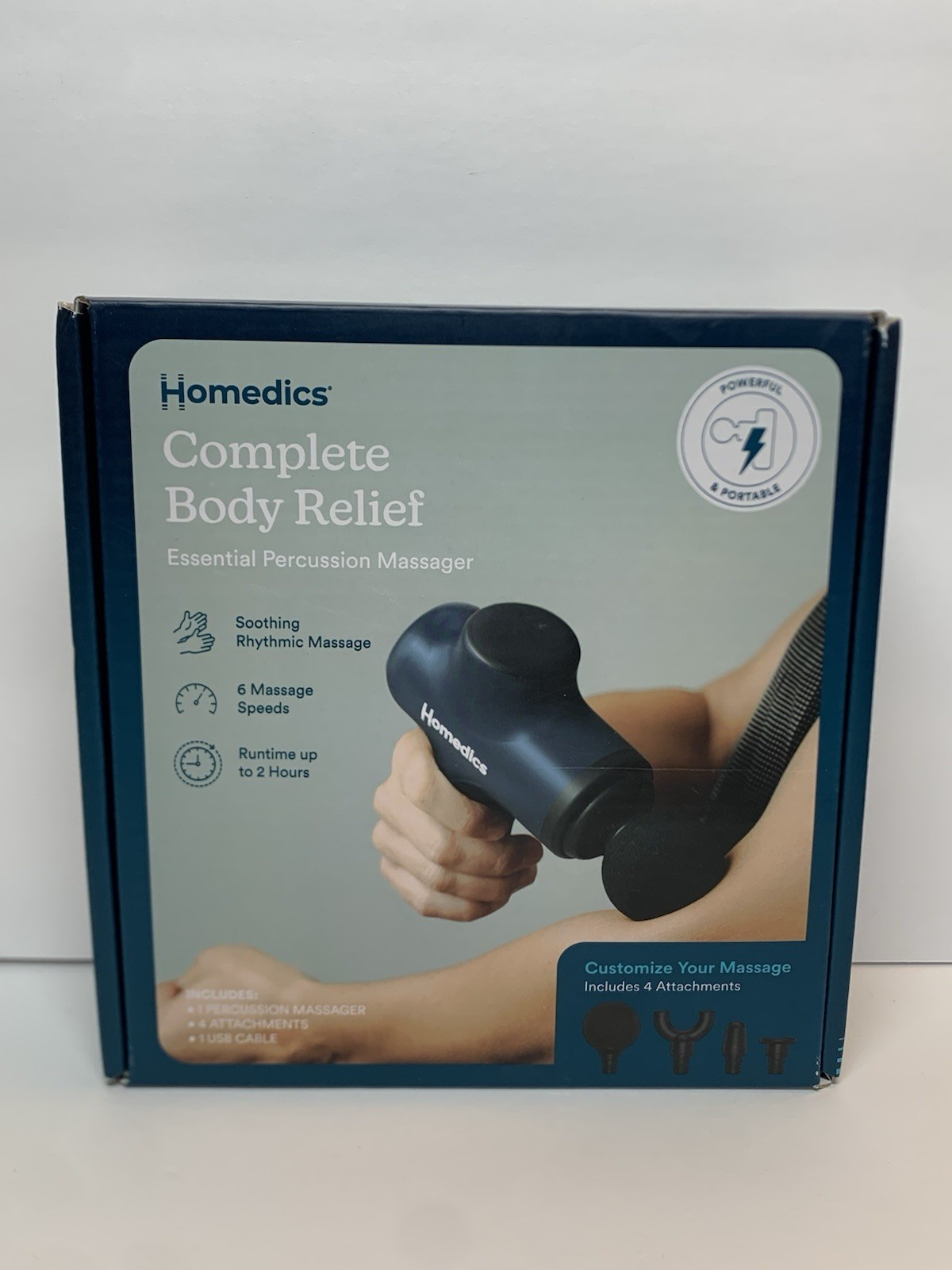 Homedics Essential Percussion Massager w/4 Attachment Heads, Complete Relief NEW