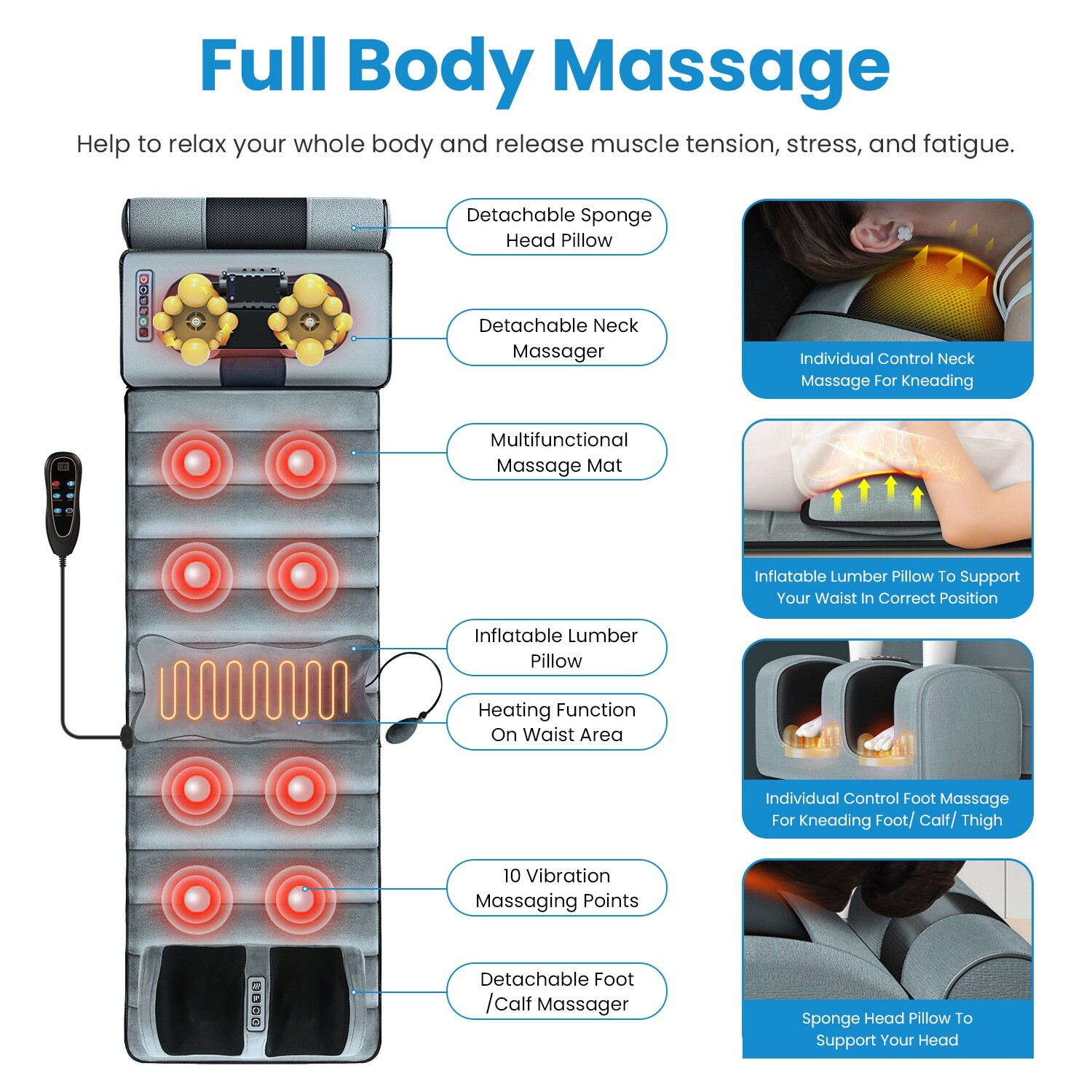 Full Body Electric Massage Mat Heating Vibration Massage Pad Cushion
