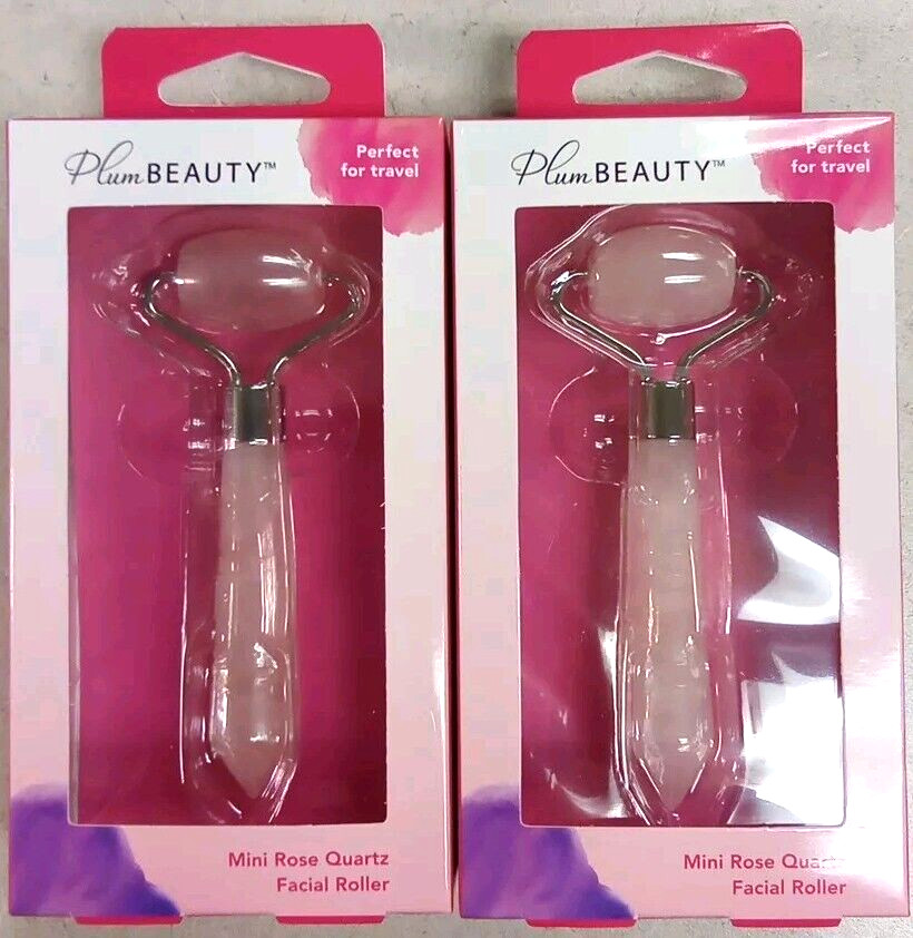 Plum Beauty Pink Mini Rose Quartz Facial Roller Massager Travel Size 2pk