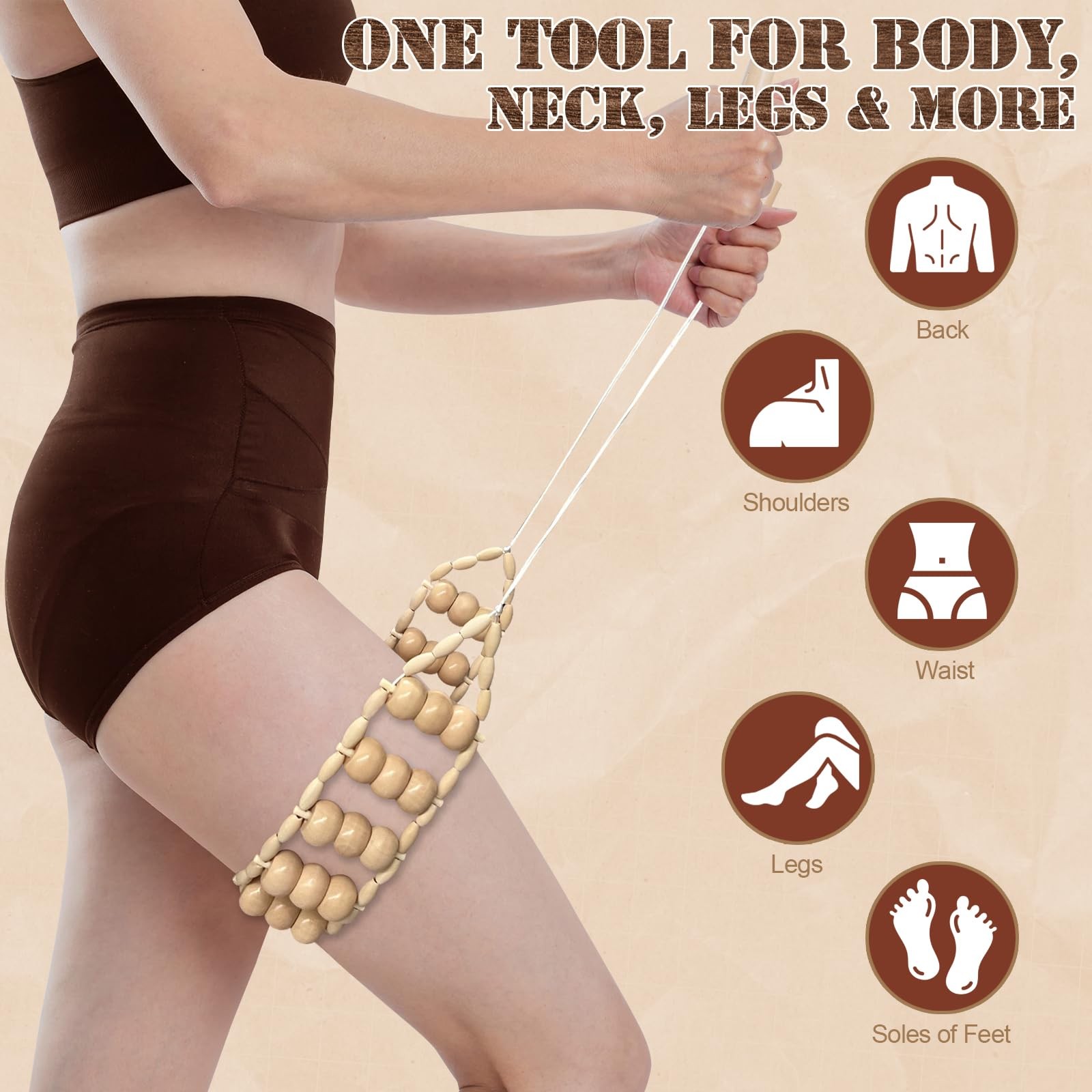 Wood Therapy Massage Tools, Wood Back Roller – Wooden Massage Roller Rope Mad…