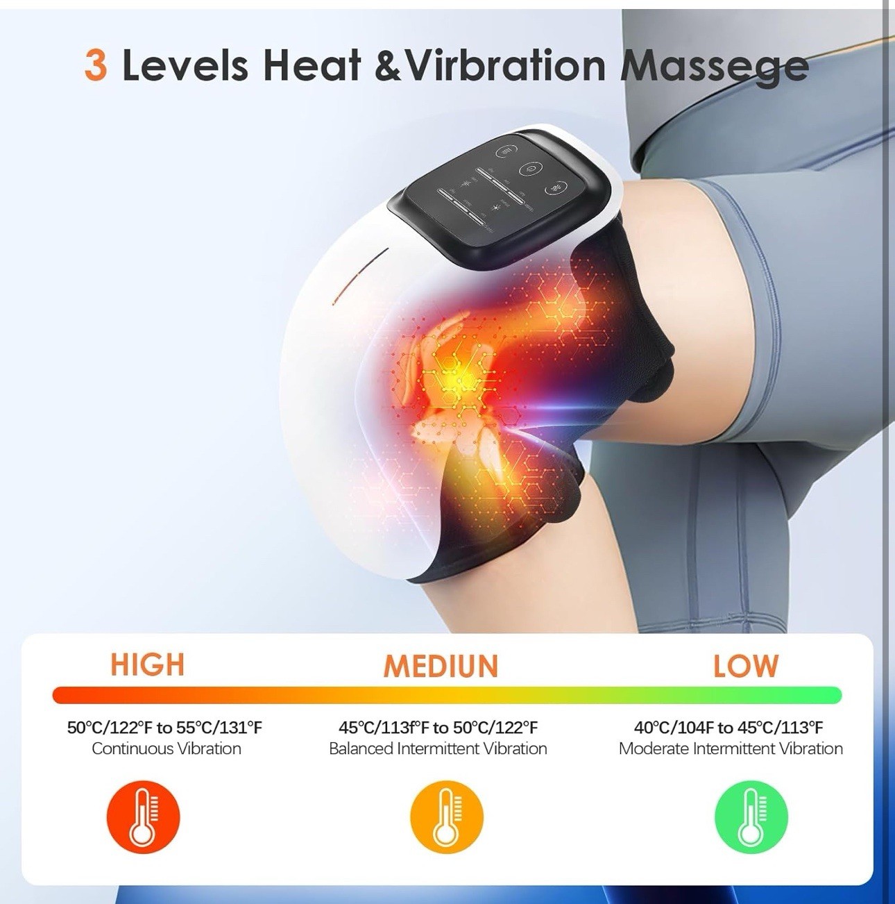 Knee Massager, Large LED Screen, Adjustable Temperature,Cordless 1pack-white