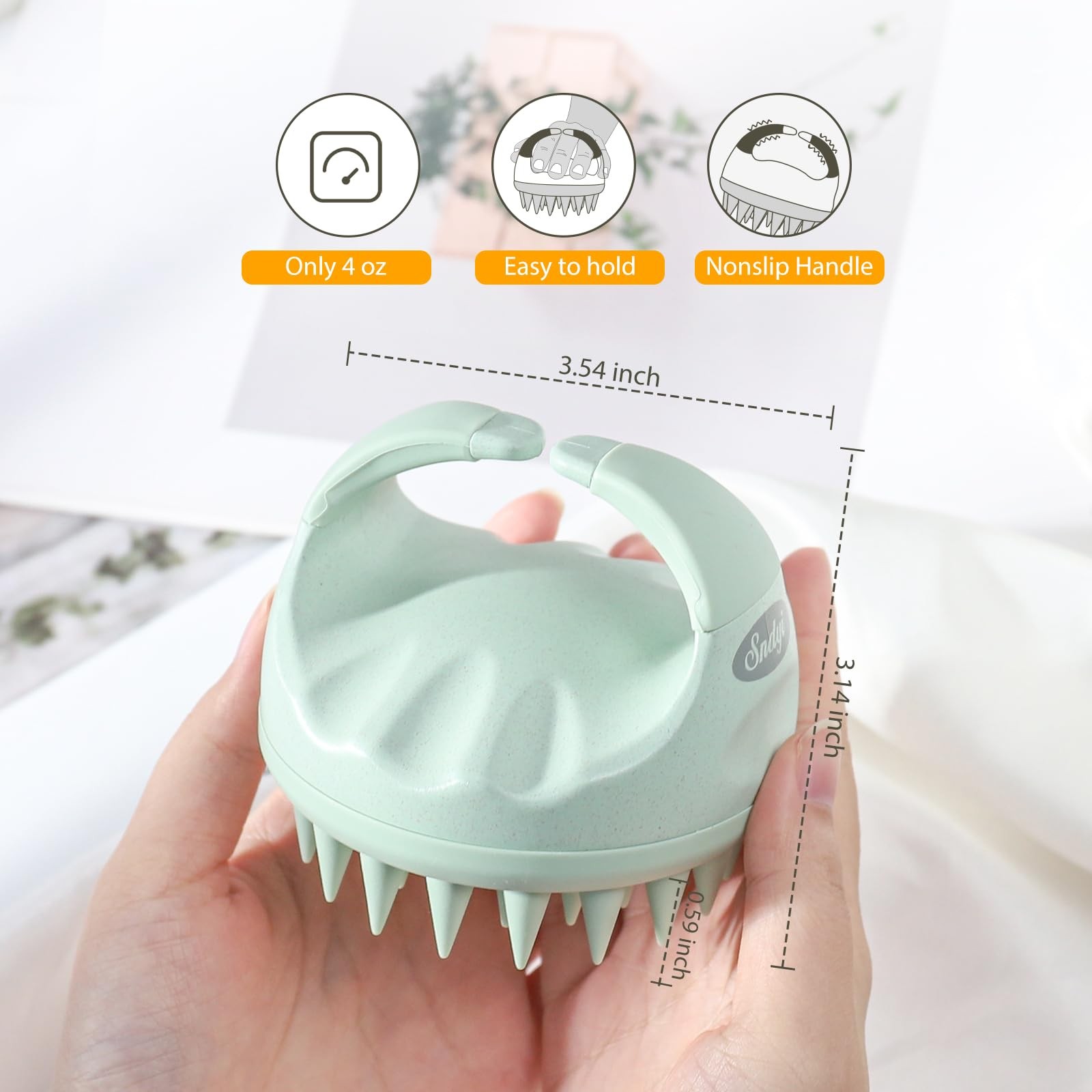 Sndyi Scalp Massager Shampoo Brush Soft Silicone Bristles Green