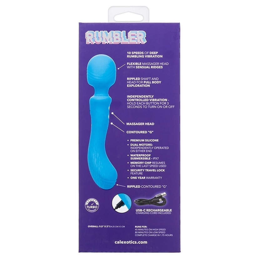 Adult Calexotics Rumbler Rumble Wand Dual-Ended Massager Blue USB Rechargeable