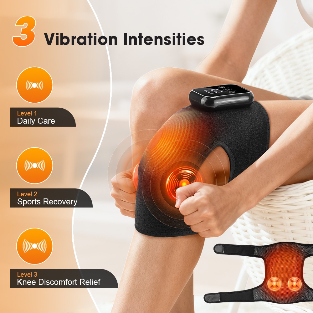 Cordless Knee Massager with Heat Vibration Electric Heated Knee Brace 3 Heating