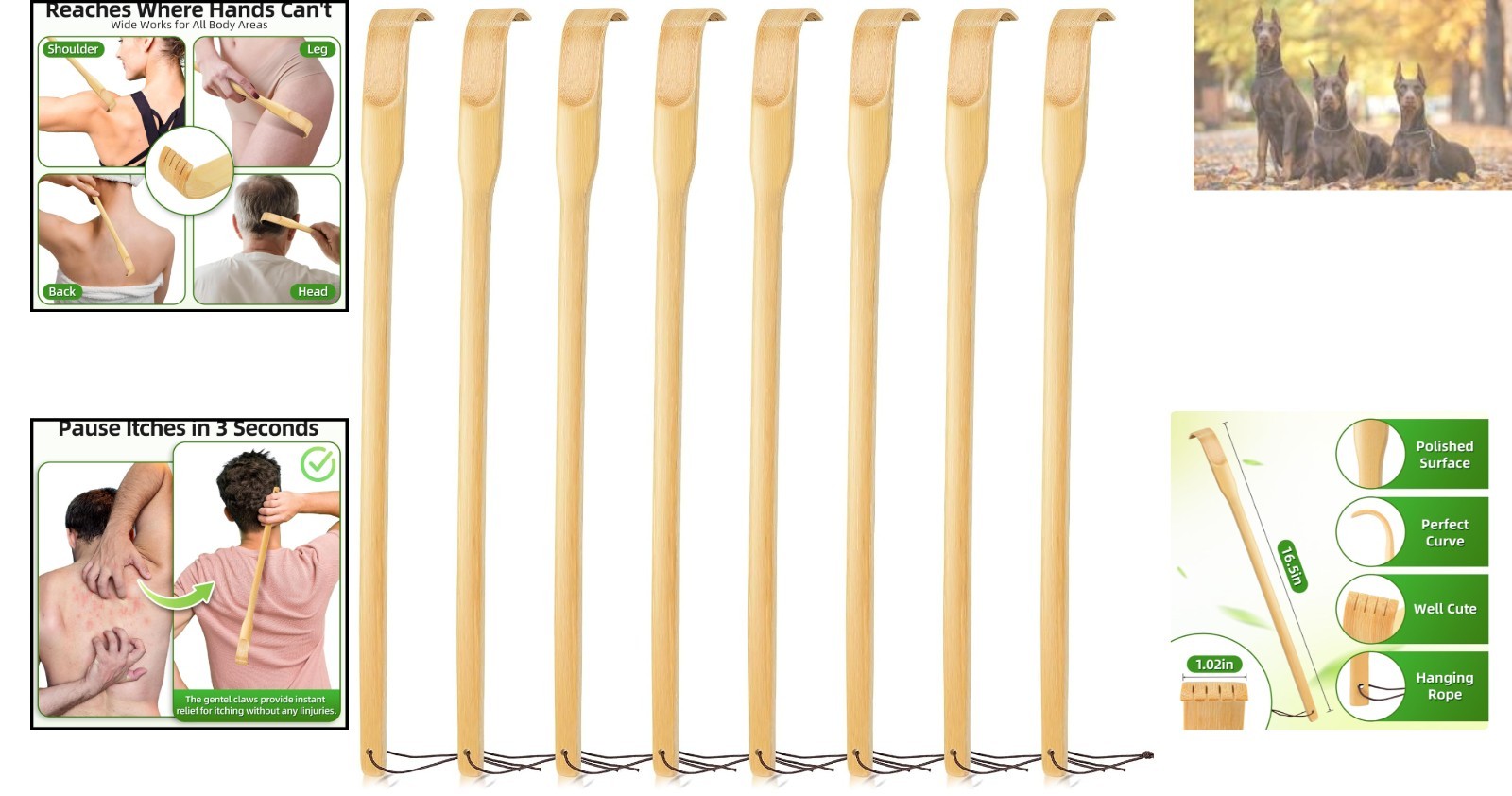 16.5” Long Bamboo Back Scratcher – Ideal Gift for Elders and Moms, 8 Pack