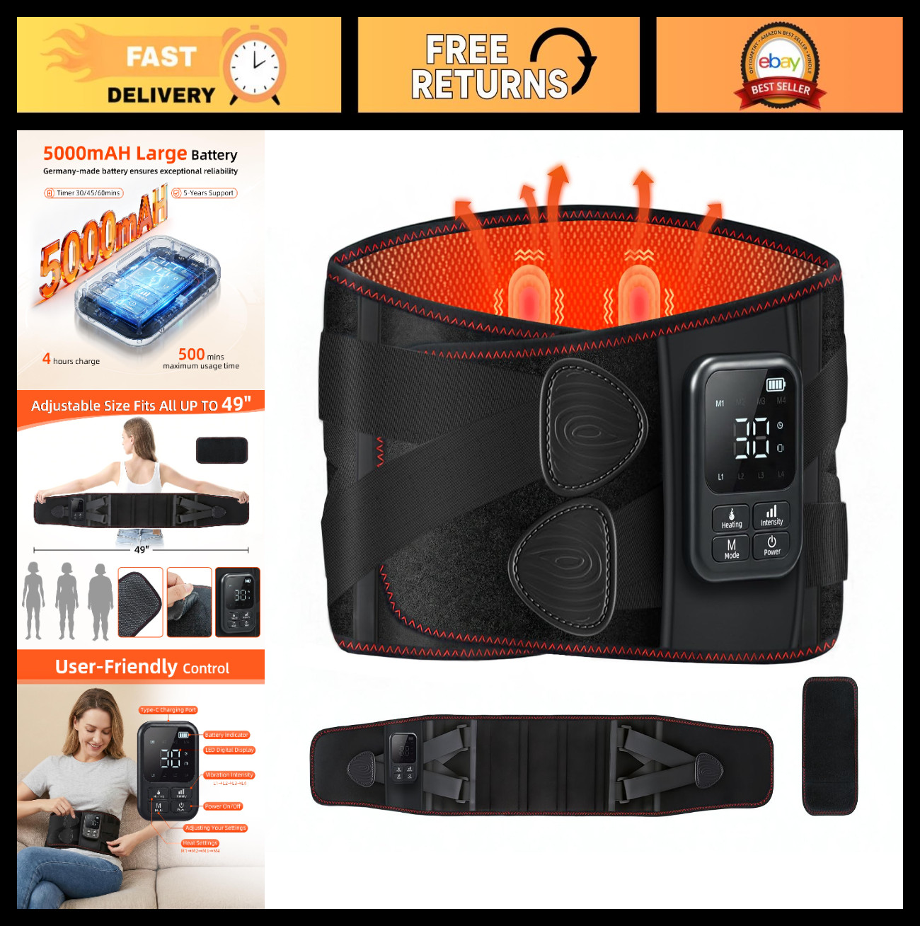 Cordless Heating Massage Belt for Back Pain Relief – Adjustable Heat Wrap & Vibr