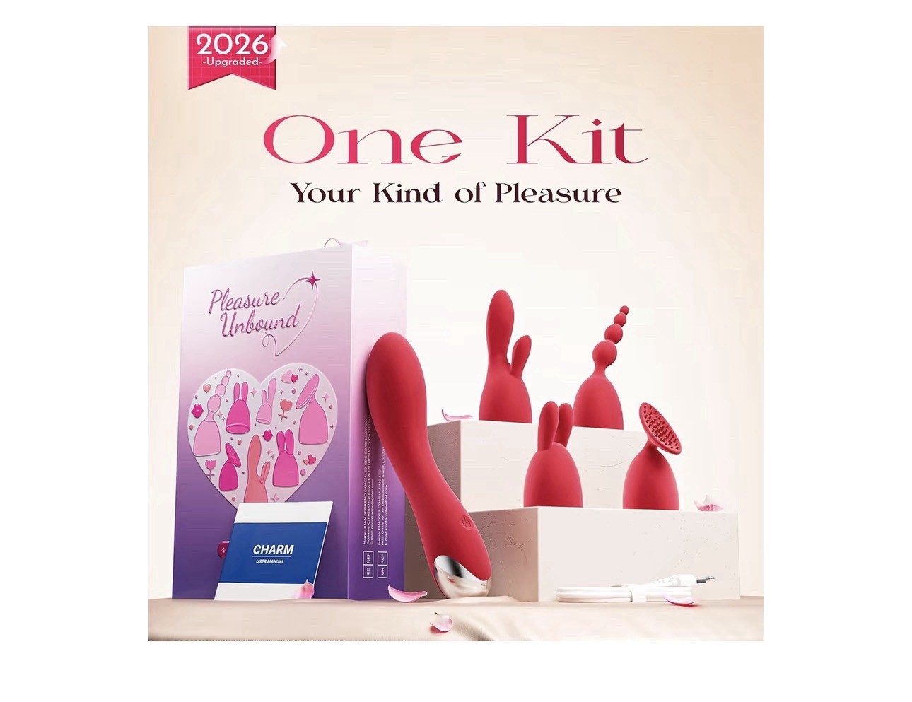 WOW multifrequency wand VIBRATOR 20 vibrations, dual heads with 4 Attachments
