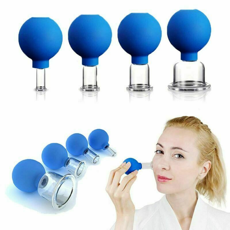 4PC Anti Cellulite Cupping Therapy Set Neck Face Body Glass Vacuum Massage Cups
