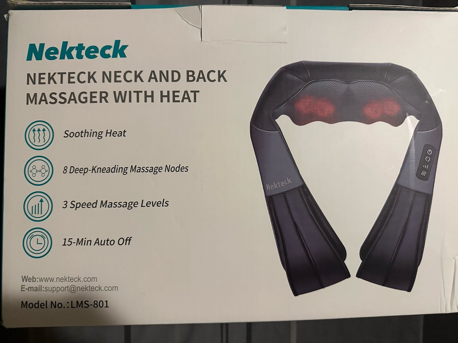 New With Box! Nekteck Shiatsu Deep Kneading Neck & Back Massager