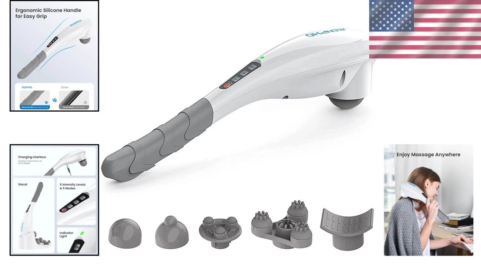 Portable Rechargeable Back Massager with Powerful Vibration and Ergonomic Design