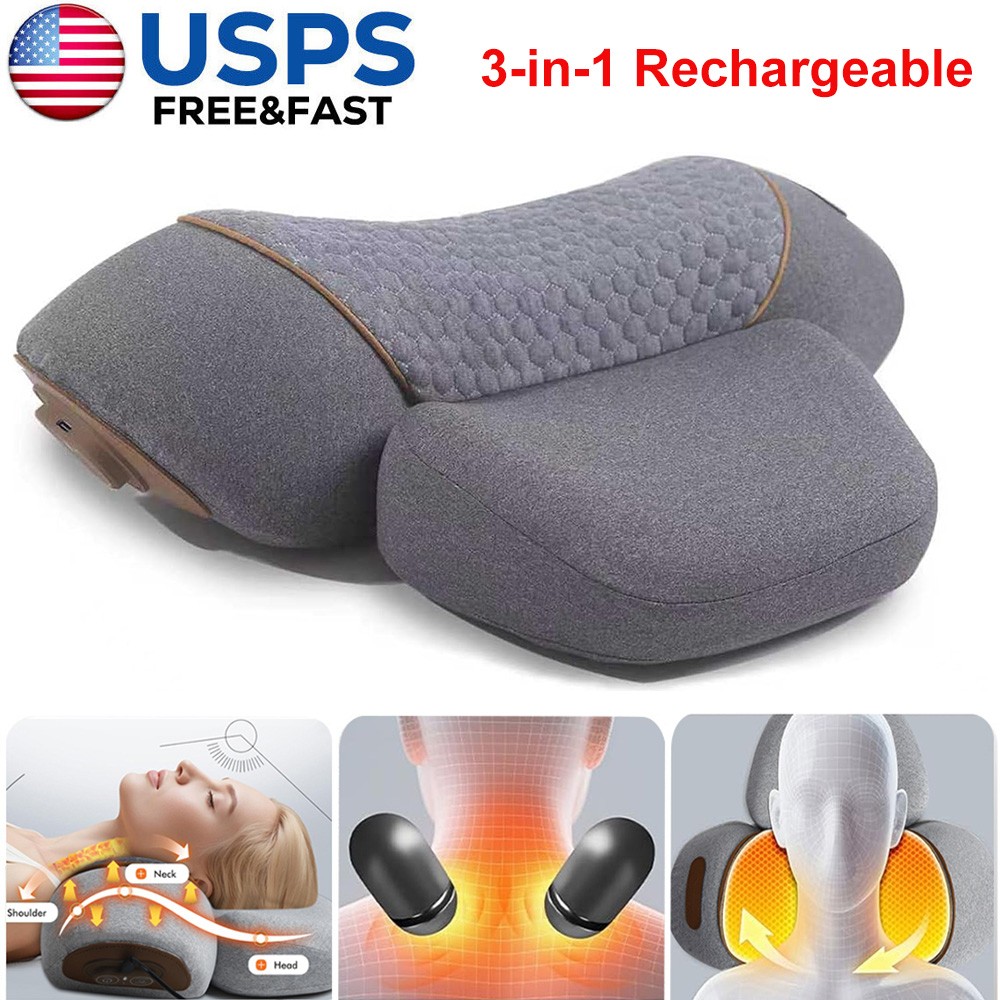 3-in-1 Rechargeable Neck Massager Pillow Neck Hump w/ Heating Traction Function