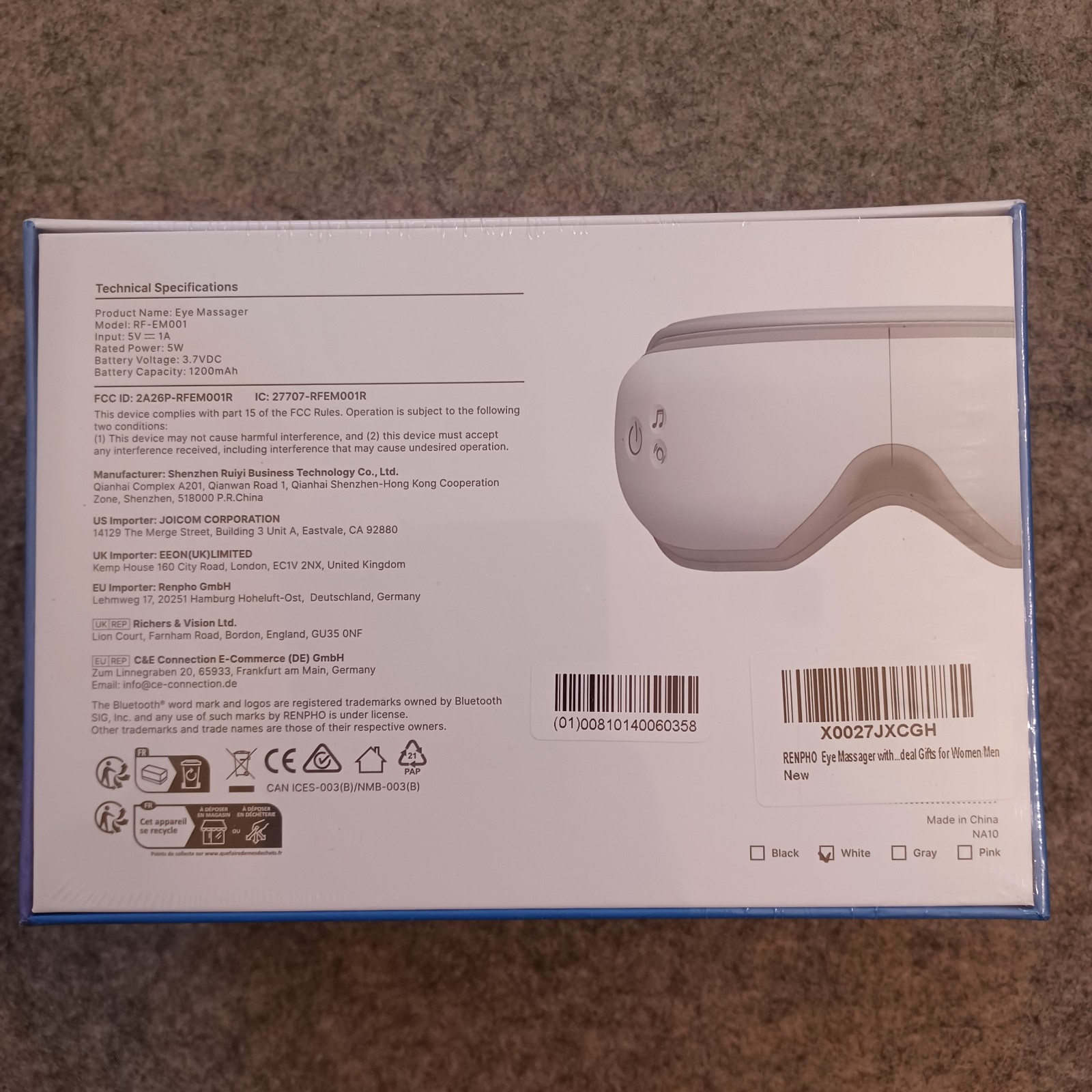 RENPHO Eyeris1 Heat Eye Temple Massager Migraine Remote Compression Music EM001R