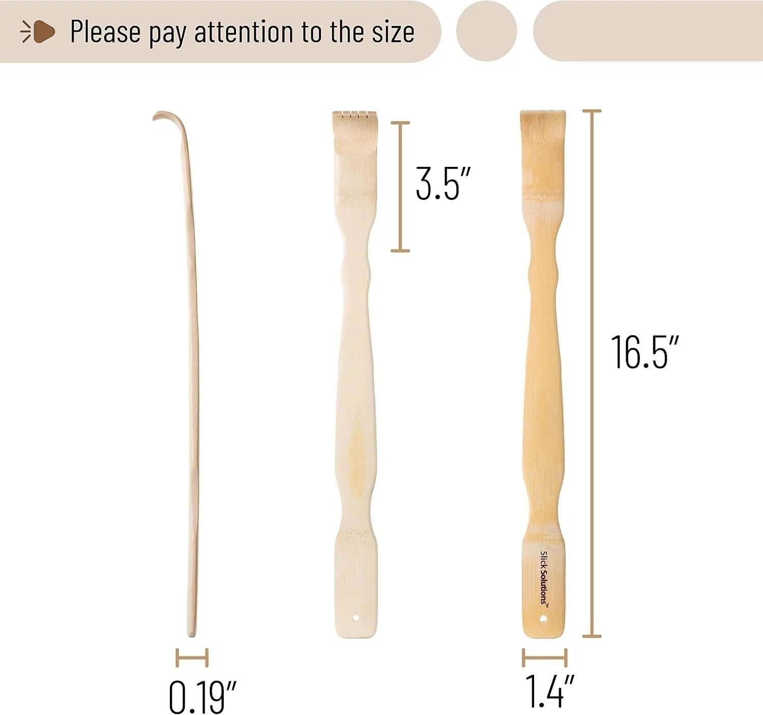 Slick- Bamboo, 16.5”, 2 Pcs Back Scratcher for Men and Women, Wooden Long Handle