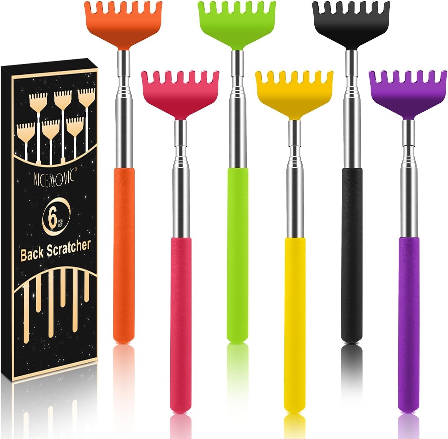 6 Pack Extendable Back Scratcher – Portable Telescoping Metal Back