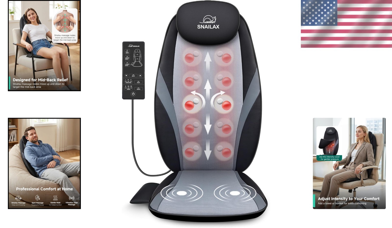 Shiatsu Back Massager with Adjustable Heat & Vibration for Total Comfort