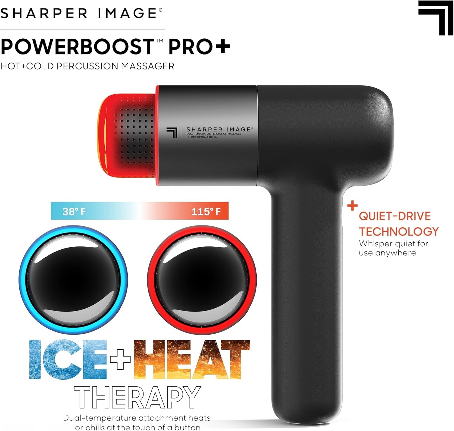 Pro+ Hot & Cold Deep Tissue Massage Gun – 6 Speeds, 6 Attachments, 5 Hour Batt