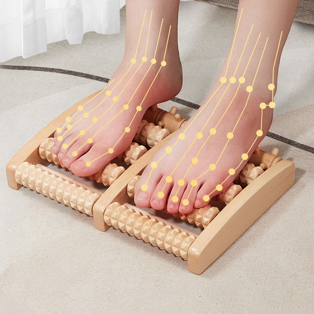 Wooden foot pain massager 5 Roller Care reflex relaxation pressure relief JQ