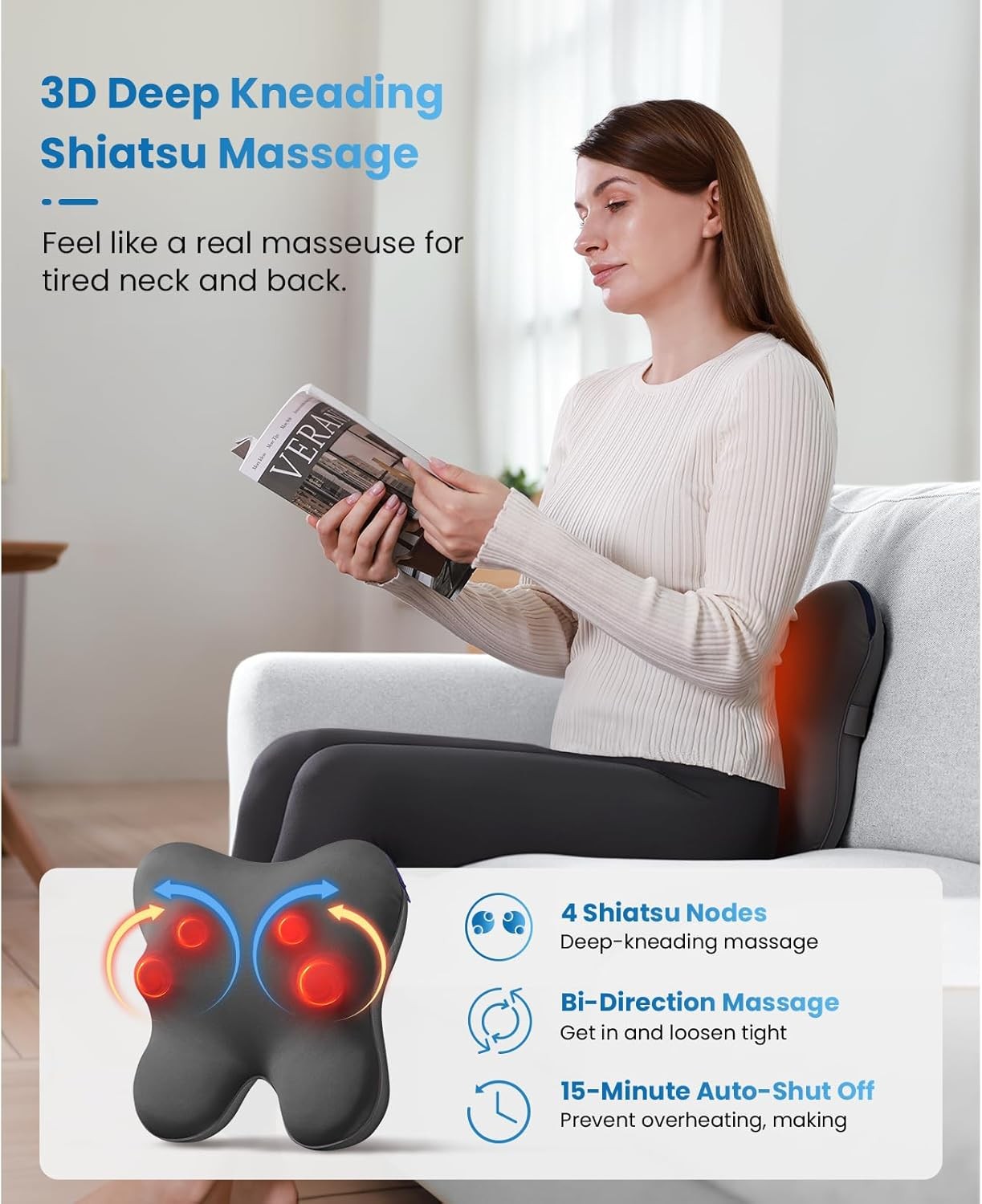 Bob and Brad Back Massager w/Remote Neck Shoulder Relief Electric Shiatsu Pillow