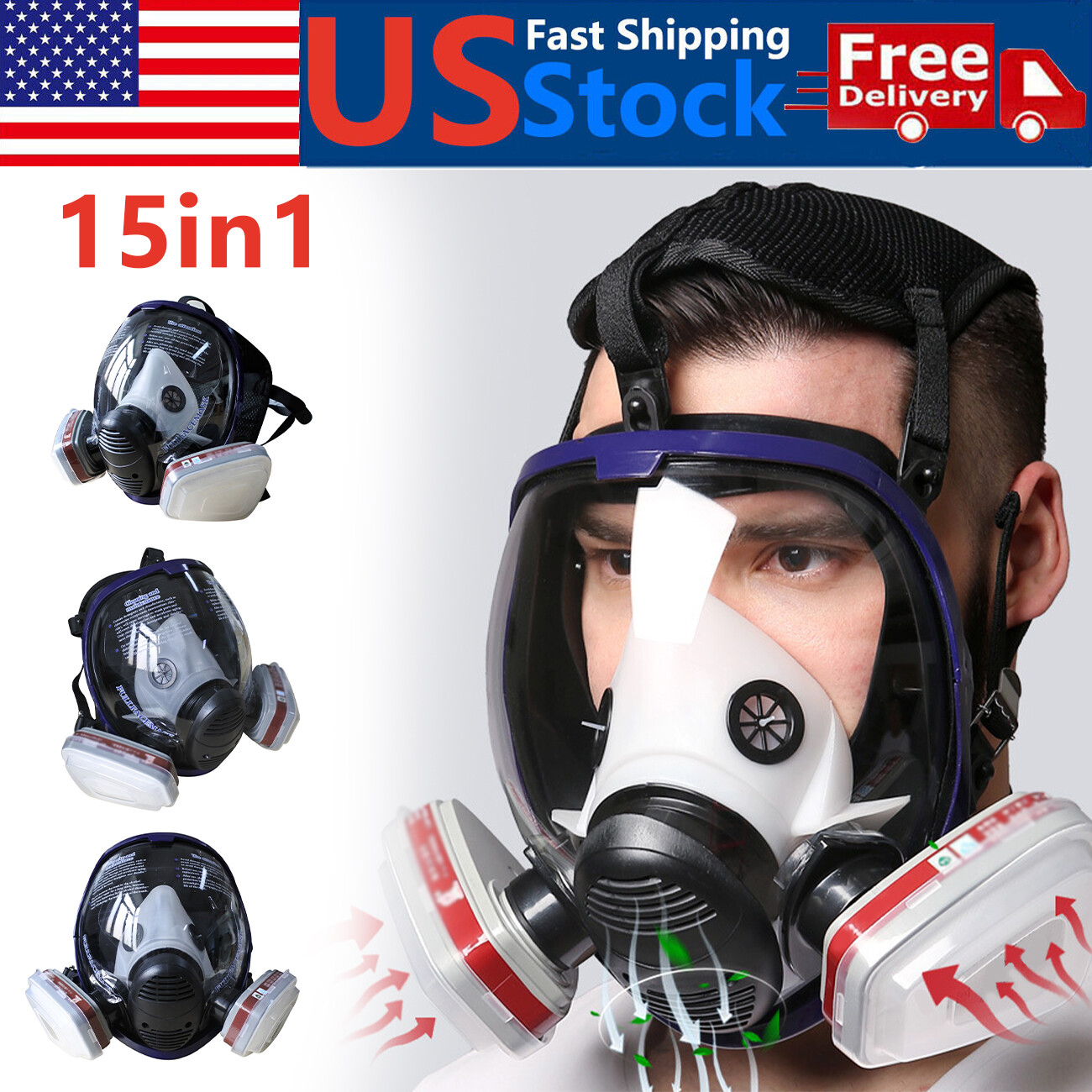 15 IN 1 Mask Full Face Respirator Paint Spray Chemical Facepiece Safety 6800